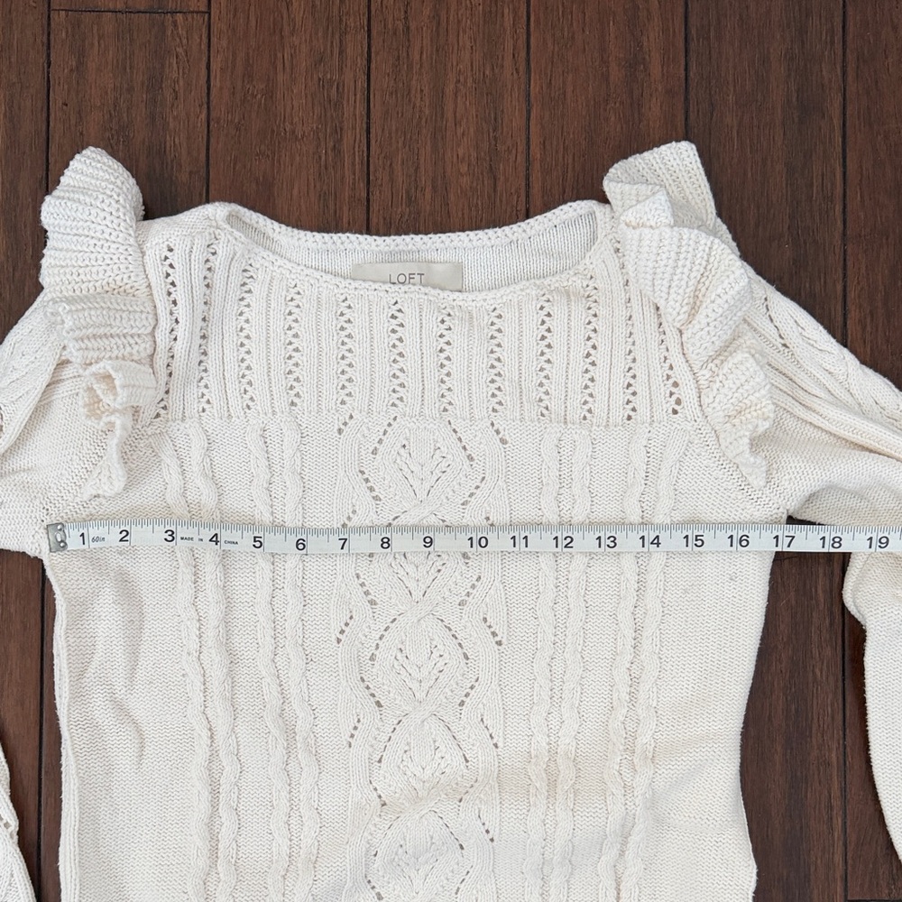 LOFT Cream Ruffle Shoulder Sweater - Picture 4 of 6